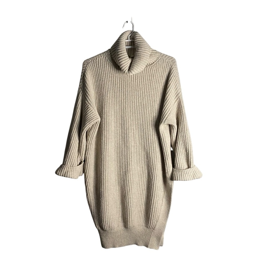 Anthropologie x Moth Women's Cream Ribbed Cowl Neck Tunic Sweater